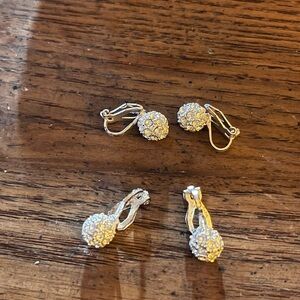 Silver tone rhinestone clip ball earrings set